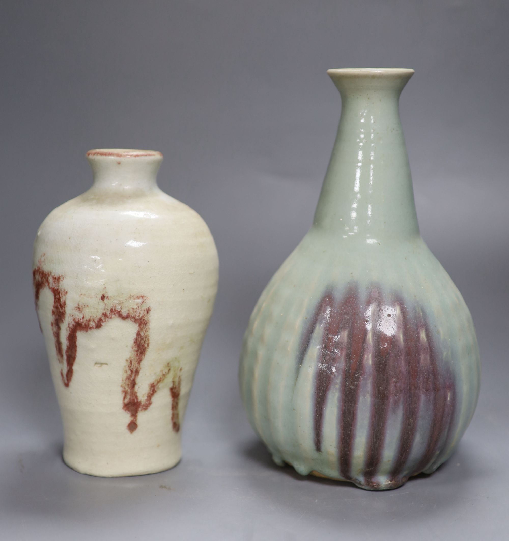 James Walford (1913-2003). A ribbed vase incised mark dated 1952 and one other, impressed mark, height 25cm